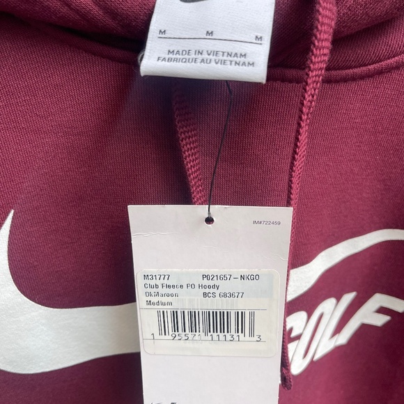 Unworn Nike Medium Mens Fleece Club Golf Hoodie in Dark Maroon - Picture 4 of 4